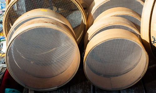 High angle view of leather for sale in market