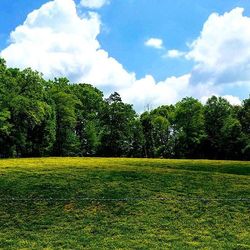 Scenic view of field against cloudy sky