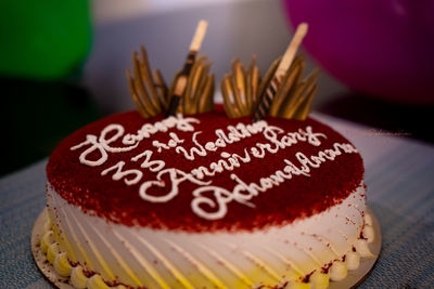 Close-up of cake on table