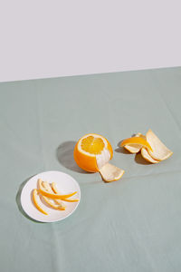 High angle view of orange fruit on table