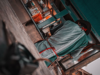 High angle view of people working in factory