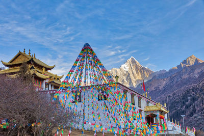 Low angle view of traditional building against sky