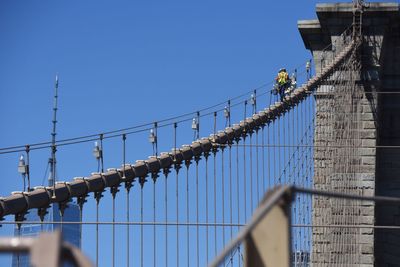 Low angle view of construction workers on brooklyn bridge