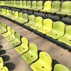 High angle view of empty seats in row