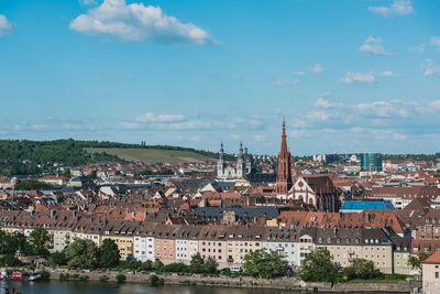 Aerial view of townscape against sky