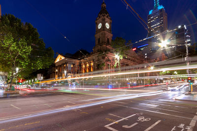 Light trails on city street