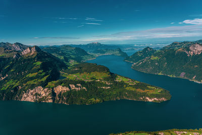 Panoramic view from fronalpstock on lake lucerne in switzerland.