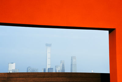 Low angle view of buildings against clear sky