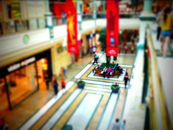 High angle view of people in shopping mall