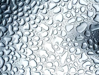 Full frame shot of raindrops on glass window