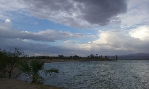 Scenic view of sea against cloudy sky