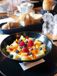 High angle view of breakfast on table