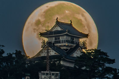 Low angle view of temple building against sky