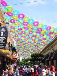 Group of people at colorful balloons