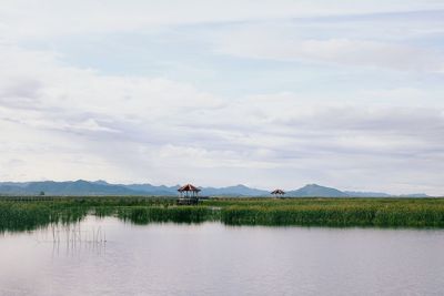 Scenic view of lake against sky