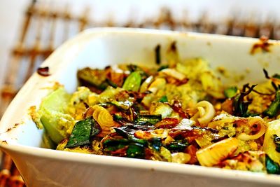 Close-up of salad in bowl on table