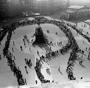 High angle view of crowd in city