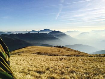 Tranquil view of landscape and mountain ranges