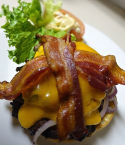 Close-up of burger in plate