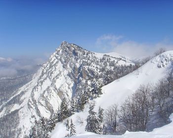 Scenic view of snowcapped mountains against sky