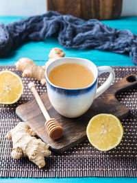 Close-up of breakfast on table