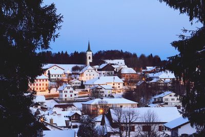 High angle view of town in winter