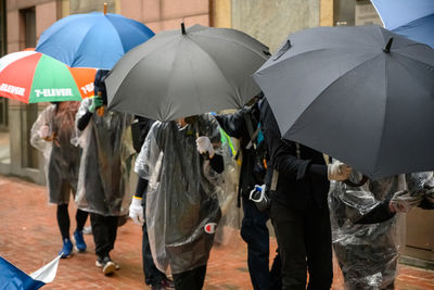 People walking with umbrella in city