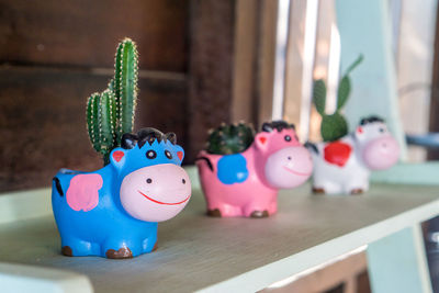 Close-up of toys on table