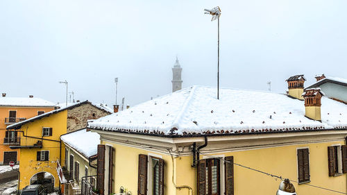 Traditional building against sky during winter