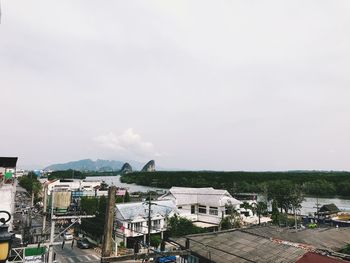 High angle shot of townscape against sky