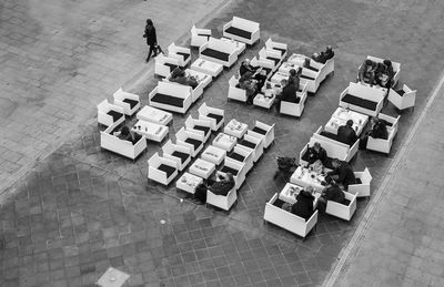 High angle view of people at outdoor cafe