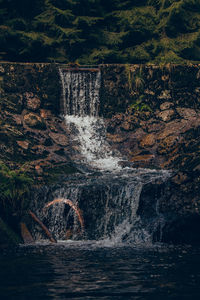 Water flowing through rocks in forest