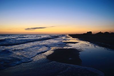 Scenic view of sea against clear sky during sunset