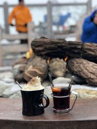 Close-up of coffee cup on table