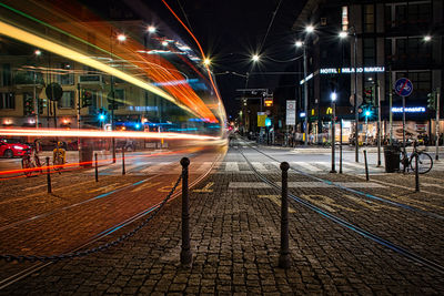 Light trails on street at night