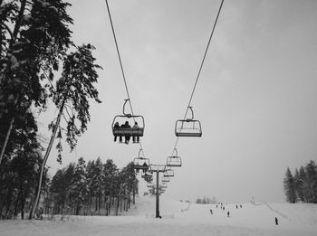 Overhead cable car against sky during winter