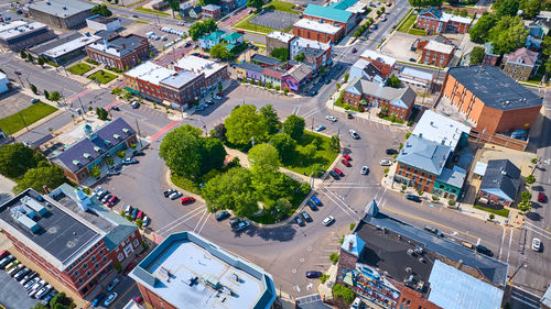 High angle view of buildings in city