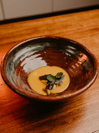 High angle view of food in bowl on table