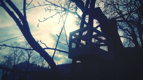 Low angle view of bare trees against sky