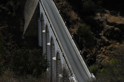 High angle view of railroad tracks amidst trees in forest