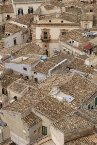 High angle view of buildings in city