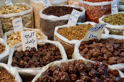 High angle view of food for sale at market stall