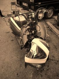 Close-up of abandoned motorcycle