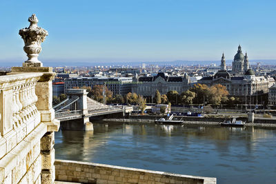 Danube river, chain bridge and istvan basilica panoramic view, budapest, hungary
