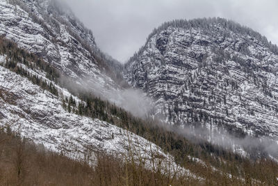 Scenic view of snow covered mountains against sky