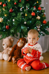 Close-up of christmas tree at home