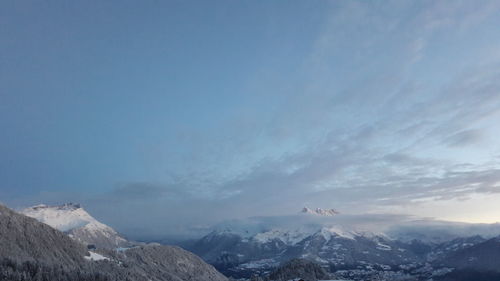 Scenic view of snowcapped mountains against sky