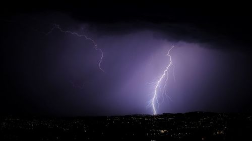 Lightning in sky at night