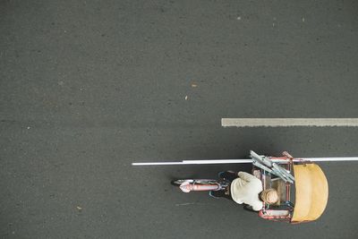 High angle view of motorcycle on street