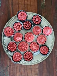 Directly above shot of cupcakes on table